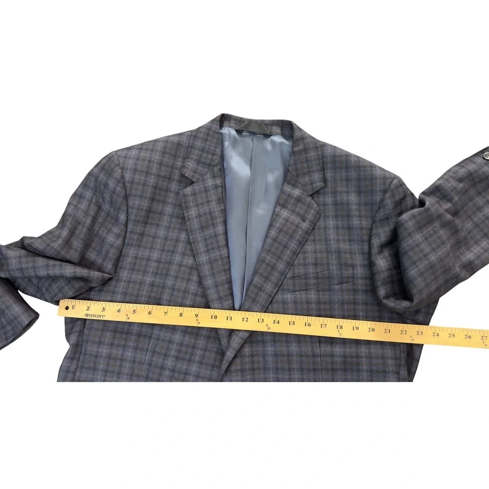 BARONI Men's Plaid Blazer Sport Coat Reda Blue Brown SUPER 150's Wool 46R